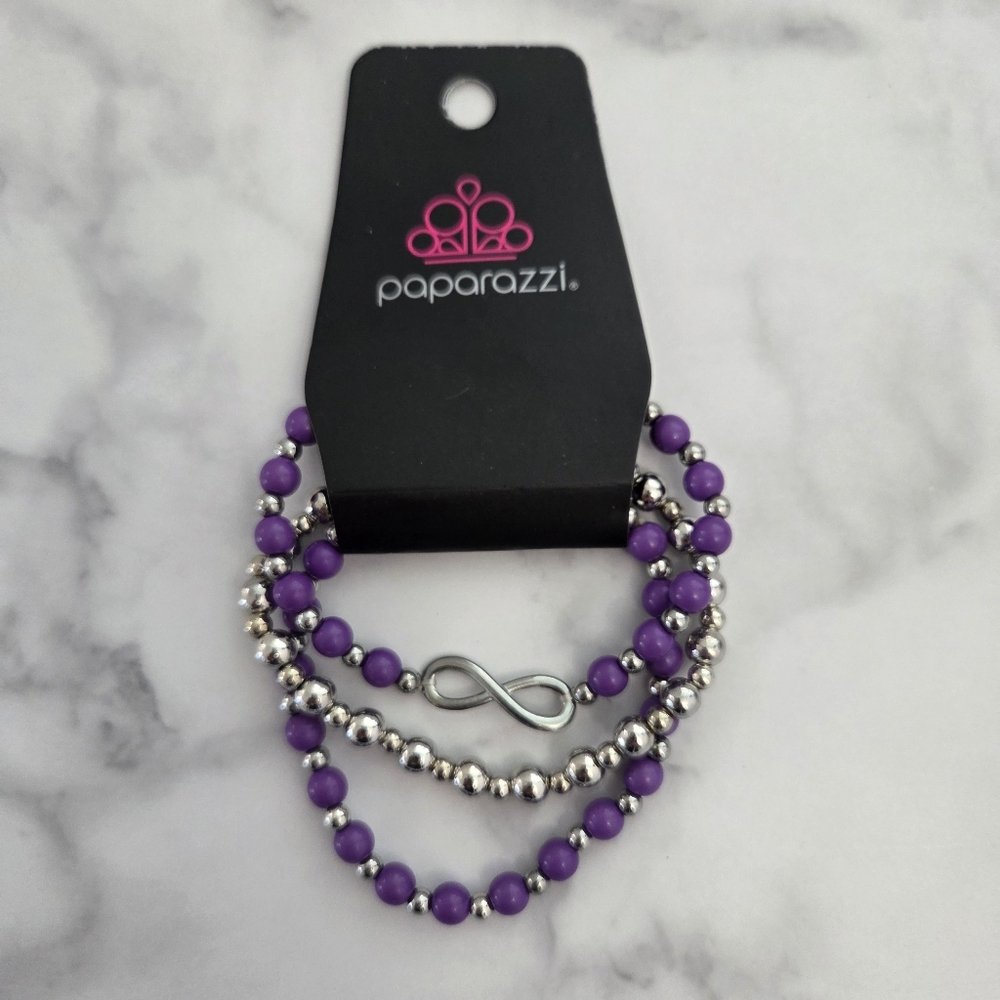 Papara​zzi Infinity Symbol Stretch Purple & Silver Beaded Stacking Bracelet - Picture 2 of 5